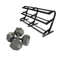 Troy (5-100 lb) Hex Dumbbell Set w/ Rack - Buy & Sell Fitness
