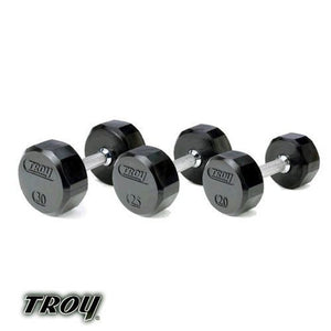 Troy (3-50 lb) Rubber Dumbbell Set & Rack - Buy & Sell Fitness